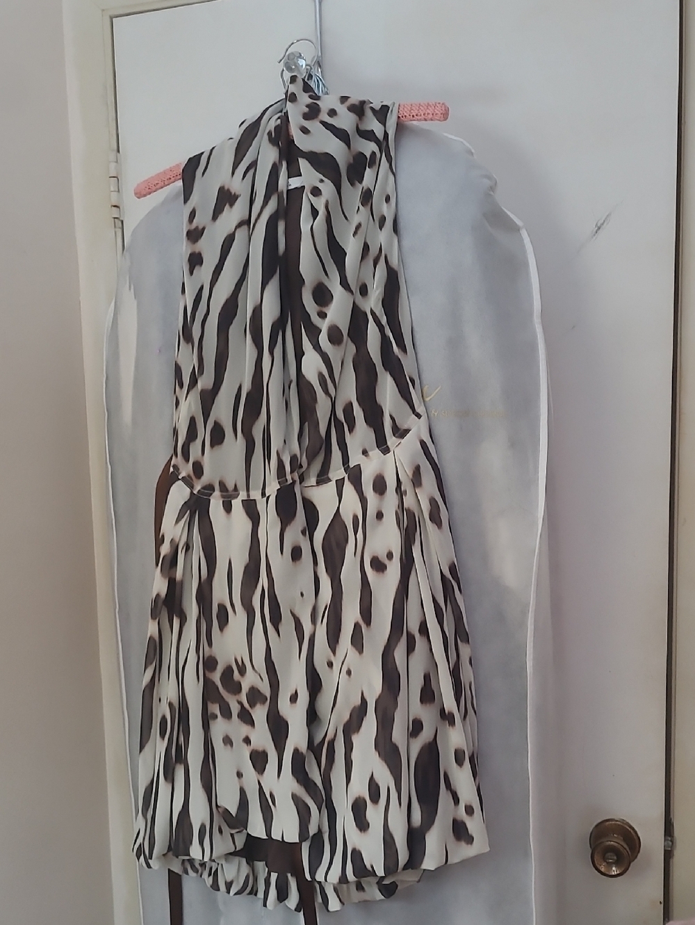 Animal Print Halter Mini Dress in Black and Cream